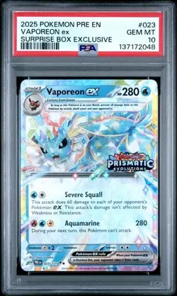 Pokemon TCG Prismatic Evolutions Vaporeon EX Card 023/131 Stamped - PSA 10 - Image 1