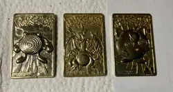 LOT OF 3: Vtg 1999 Pokemon Gold Bar Cards jigglypuff,charizard,poliwhirl Plated - Image 1