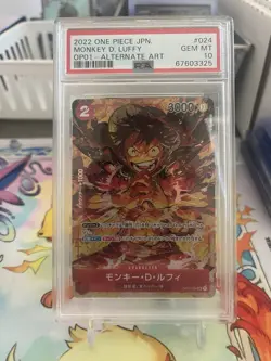 PSA 10 One Piece Cards Game - Monkey D. Luffy OP01-024 SR ROMANCE DAWN Japan - Image 1