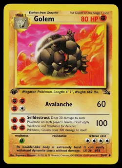 Pokemon Card - Golem Fossil 36/62 Uncommon 1st Edition - Image 1