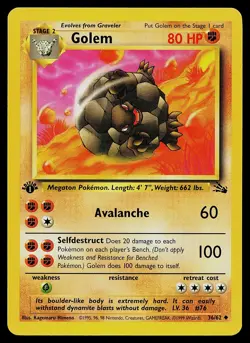 Pokemon Card - Golem Fossil 36/62 Uncommon 1st Edition - Image 1