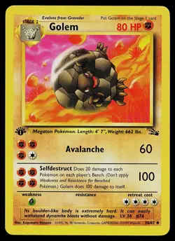 Pokemon Card - Golem Fossil 36/62 Uncommon 1st Edition - Image 1