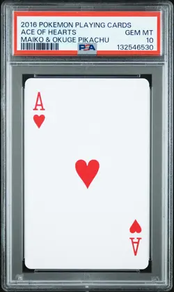2016 POKEMON PLAYING CARDS MAIKO PIKACHU & OKUGE PIKACHU ACE OF HEARTS PSA 10 - Image 1