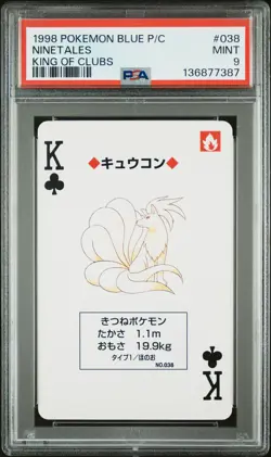 1998 POKEMON BLUE VERSION PLAYING CARDS KING OF CLUBS #038 NINETALES PSA 9 - Image 1