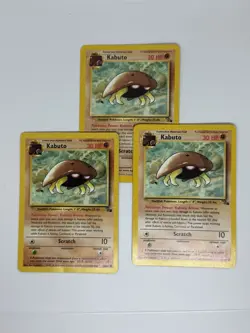 (3) Pokemon TCG Kabuto Fossil, Unlimited Common Card 50/62 Vintage WOTC - Image 1