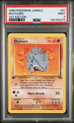 1999 POKEMON JUNGLE 1ST ED #61 RHYHORN PSA 9 - Image 1