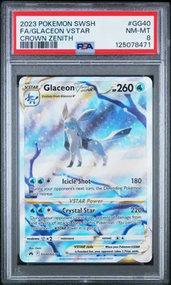 2023 POKEMON SWORD & SHIELD CROWN ZENITH #GG40 FULL ART/GLACEON VSTAR PSA 8 - Image 1
