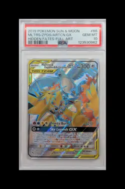 2019 POKEMON SM HIDDEN FATES #66/68 MOLTRES & ZAPDOS ARTICUNO TAG TEAM PSA 10 - Image 1