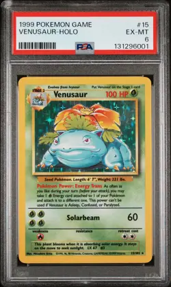 1999 POKEMON BASE SET UNLIMITED #15 VENUSAUR-HOLO PSA 6 - Image 1