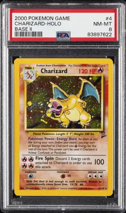 2000 POKEMON BASE SET 2 #4 CHARIZARD-HOLO PSA 8 - Image 1
