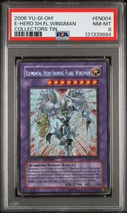2006 YU-GI-OH! COLLECTORS TIN #EN004 ELEMENTAL HERO SHINING FLARE WINGMAN PSA 8 - Image 1