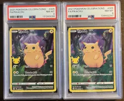 Pokemon Celebrations PIKACHU Full Art HOLO #005 ENG 2-cards ~ PSA 8 (x2) - Image 1