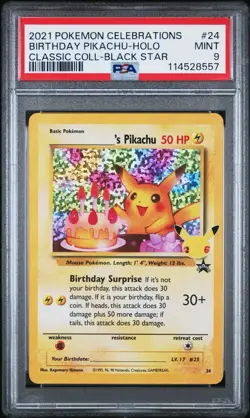 Birthday Pikachu PSA 9 Celebrations Classic Collection Pokemon Card 24 2021 - Image 1