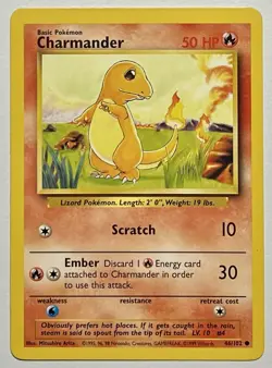Charmander 46/102 (MP) Common Base Set Unlimited 1996 WOTC Pokemon Card - Image 1