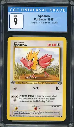 CGC 9 Spearow (1st Ed.) Jungle 62/64 Pokemon Card B18 - Image 1