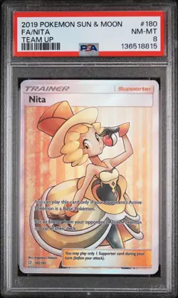 PSA 8 NM-MT Nita 180/181 Full Art Trainer Team Up Holo Pokemon Card - Image 1