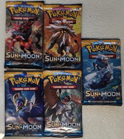 POKEMON SEALED SUN & MOON BOOSTER PACK ART SET (5) UNOPENED PACKS - Image 3