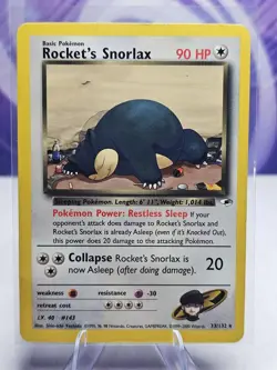 Pokemon TCG Vintage Rocket’s Snorlax Non Holo Rare 33/132 Gym Heroes WotC - Image 1