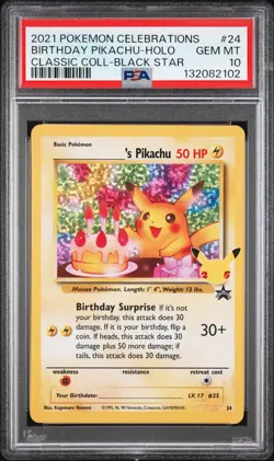 Birthday Pikachu Holo 24 Celebrations Classic Collection Pokemon PSA 10 *102 - Image 1