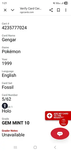 PSA 9.5- 1999 Pokemon Fossil 1st Edition Holo 5/62 Gengar - Image 3