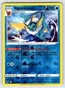 Vaporeon 030/185 2020 Vivid Voltage Pokemon Card TCG Nintendo Reverse Holo - Nm - Image 1