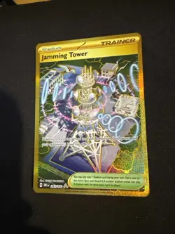 Pokemon TCG Jamming Tower SV Destined Rivals Gold Trainer Card 243/182 Holo NM - Image 1