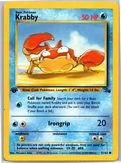 Krabby Common Fossil 1st Edition 51/62 Pokemon Card MP - Image 1