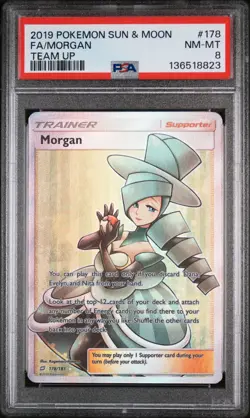 PSA 8 NM-MT Morgan 178/181 Full Art Trainer Team Up Holo Pokemon Card - Image 1