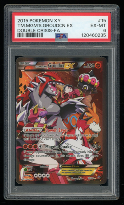 2015 Pokemon XY Double Crisis #15 Full Art/Team Magma's Groudon EX PSA 6 - Image 1