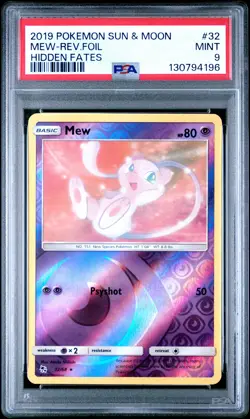 2019 POKEMON SUN & MOON HIDDEN FATES #32 MEW-REVERSE FOIL PSA 9 - Image 1