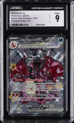 2024 POKEMON BLACK STAR PROMOS PALDEAN FATES TIN #074 CHARIZARD EX CGC 9 - Image 1