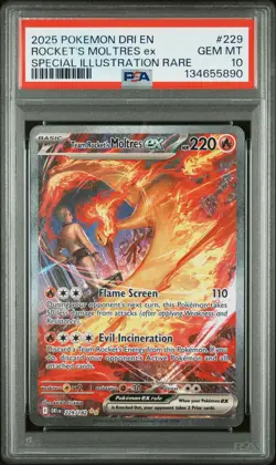 2025 POKEMON DRI EN-DESTINED RIVALS #229 TEAM ROCKET'S MOLTRES EX PSA 10 - Image 1