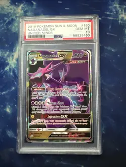 💎 PSA 10 GEM MINT 2019 Pokemon Unified Minds NAGANADEL GX #160 Ultra Rare Holo - Image 1