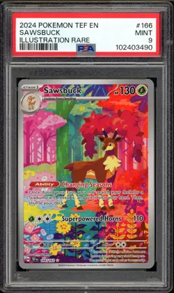 2024 PSA 9 Pokemon Temporal Forces Sawsbuck Illustration Rare 166/162 card Mint - Image 1