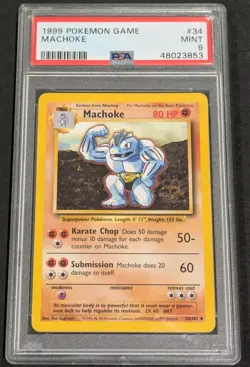 1999 POKEMON Game MACHOKE PSA 9 MINT #34 Original Pokemon Card Stage 1 - Image 1