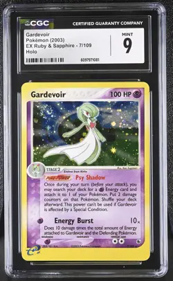 CGC 9 MINT Gardevoir 2003 EX Ruby & Sapphire 7/109 Holo SWIRL Pokemon Card - Image 1