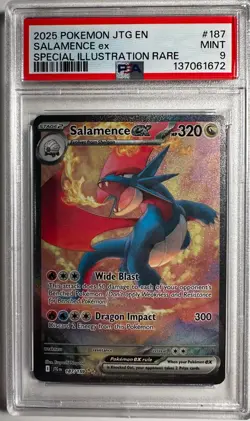2025 Pokemon Salamence EX 187/159 Journey Together Special Illustration PSA 9 - Image 1