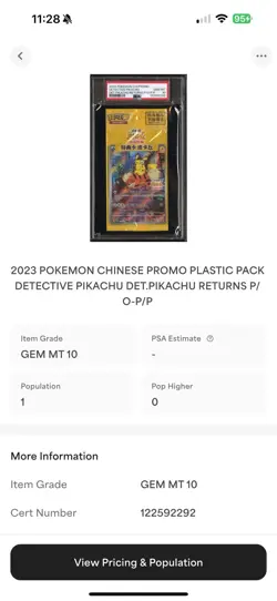 DETECTIVE PIKACHU RETURNS PSA 10 GEM PACK 2023 POKEMON CHINESE SV-P PROMO #050 - Image 3