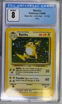 1999 Pokemon Base Set Raichu Holo CGC 8 #14/102 - Image 1