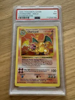 1999 Pokemon Base Set Charizard Shadowless Holo Rare 4/102 PSA 7 NEAR MINT - Image 1