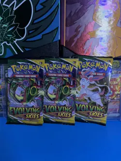 2021 POKEMON SWORD & SHIELD EVOLVING SKIES FACTORY SEALED BOOSTER PACK LOT OF 3 - Image 1