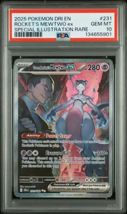 2025 POKEMON DRI EN-DESTINED RIVALS #231 TEAM ROCKET'S MEWTWO EX PSA 10 - Image 1