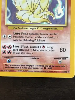 Pokemon TCG Ninetales Base Set Holo Unlimited Rare Card 12/102 - Image 3
