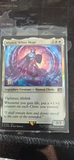 MtG Minwu White Mage Foil Prerelease Promo - Image 1
