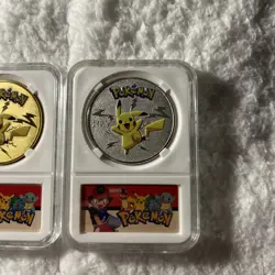 Pokemon Collectible Pikachu Coin In Case Lot Of Two, Silver Plated & Gold Plated - Image 3