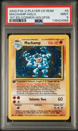 2000 POKEMON CD-ROM STARTER SET #8 MACHAMP-HOLO 1ST ED-COSMOS HOLOFOIL PSA 9 - Image 1