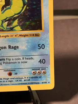 Pokemon TCG Gyarados Base Set Shadowless Holo Rare 6/102 VTG 1999 WOTC LP - Image 4