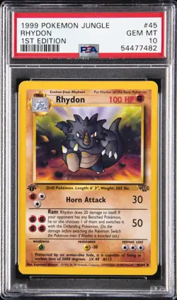 1999 POKEMON JUNGLE 1ST ED #45 RHYDON PSA 10 - Image 1