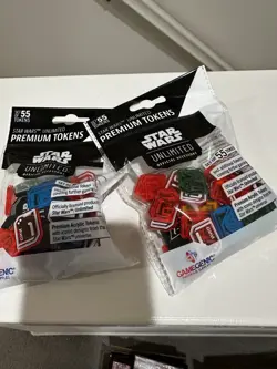 Star Wars Unlimited premium tokens And Gamegenic Card Sleeve Lot New/sealed - Image 1