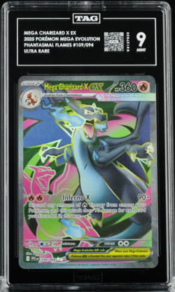 2025 Pokemon Phantasmal Flames MEGA CHARIZARD X ex Ultra Rare card 109/94 TAG 9 - Image 1
